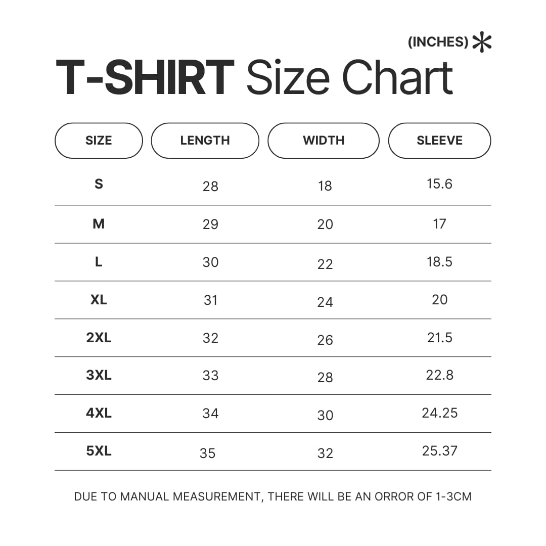 T shirt Size Chart - Fallout UK Store